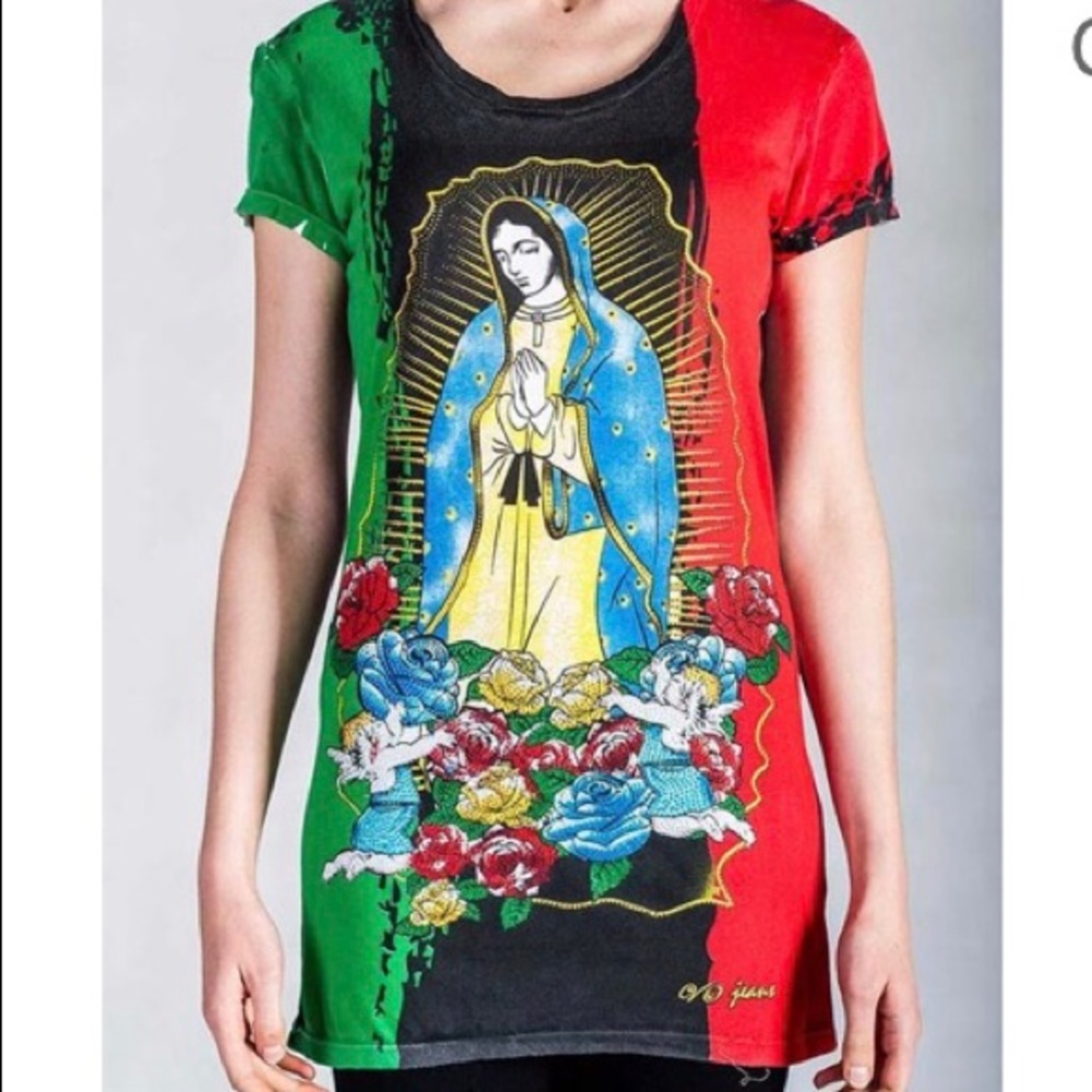 Guadalupe Mother Theresa Rhinestone Trim Tee